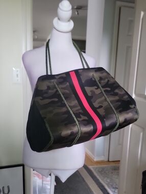 HAUTE SHORE Red Neoprene Tote with Black Trim